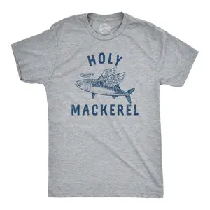 Mens Holy Mackerel T Shirt Funny Angel Halo Blessed Fish Saying Joke Tee for Guys Mens Funny T Shirts Cool Vintage Fashion T-Shirt Gift Classic Menswear Sarcastic Apparel for Men Funny Fishing Short Sleeve Light Grey