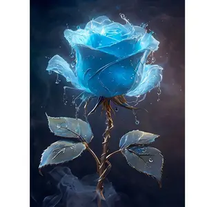 1pc 5D Diamond Painting Kit, Blue Rose Design, DIY Full Drill Embroidery Art, Home Wall Decor, Gift for Beginners and Adults