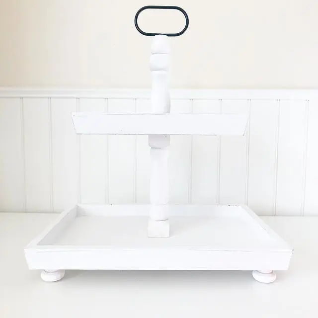 Foundations Decor Tiered Tray – Distressed White Rectangle 15"