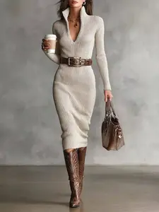 Full Size Ribbed Knit Turtleneck Sweater Dress Plus Size