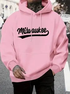 Vintage City Fashion Style Trendsetter! Milwaukee Handwriting Print Background, American Retro Font Street Loose Fit Daily Wear Sweatshirts
