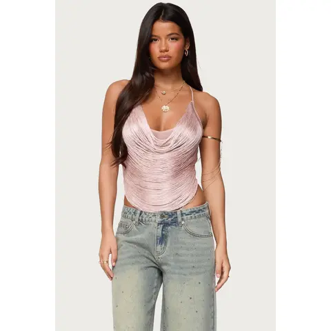 Elenie Fringed Cowl Neck Top