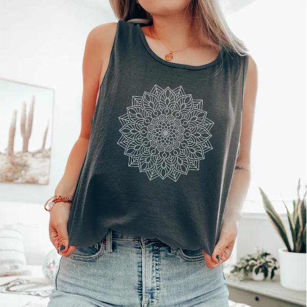 Mandala Design Womens Basic, Tank Tops For Women, Boho Tops, Shirts For Women, Meditation Tees casual sleeveless top