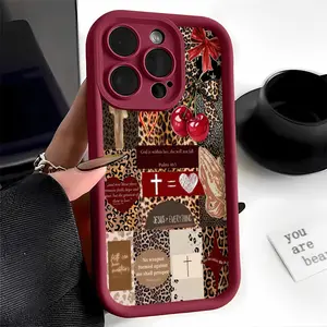 Leopard Print Christian Bible Verse TPU Case for iPhone 17 Pro Max 16 16e 15 14 Plus 13 12 Mini 11 Air X XS Straight Edge Drop-Resistant Rugged Durable Cover Shell Valentine's Day Gift 2D printing