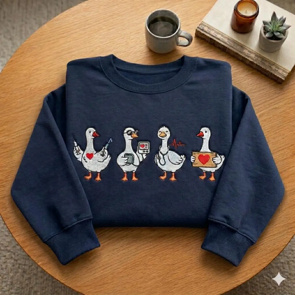 Medical Goose Embroidered Sweatshirt, Nurse Duck Crewneck, Cute Scrub Life Pullover Gift for RN CNA Doctor