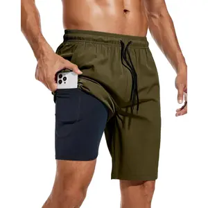 Mens Swim Trunks Quick Dry Bathing Suit 9 inch Inseam Board Shorts with Compression Liner and Zipper Pocket