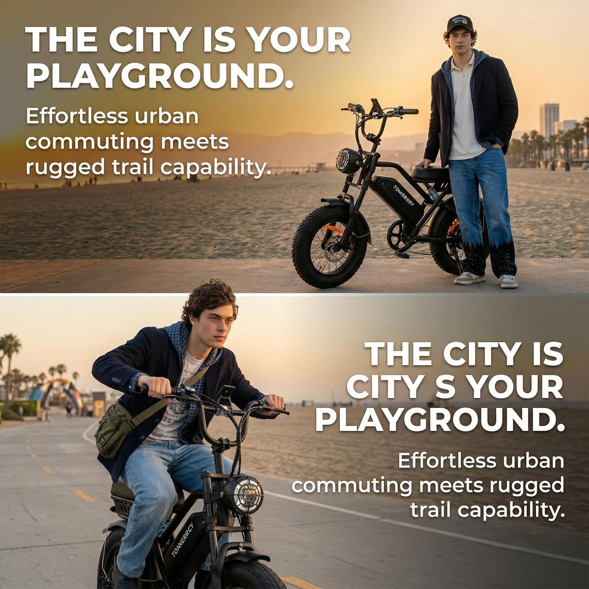 This electric bicycle is equipped with a 1000W motor and 16-inch × 4 all-terrain tires, easily handling both city roads and off-road terrain, with a range of up to 56 miles. fat tire Bike