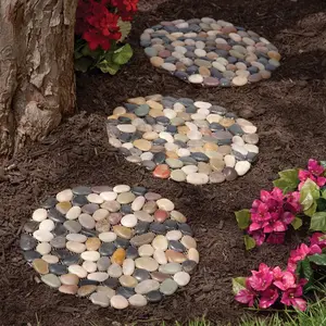 12" Decorative River Rock Landscaping Stepping Stones, Set of 3, Outdoor Walkway Garden Pavers for Backyard Outside Decor