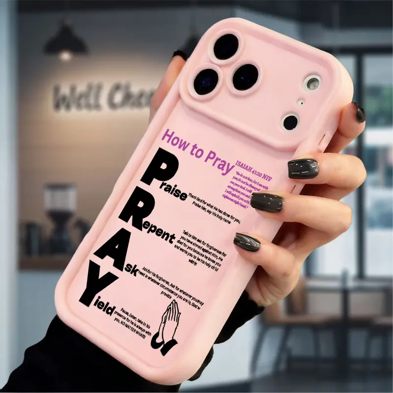 Prayer Guide Pink Case for iPhone 17 Air 16 16e 15 14 13 12 11 Pro Max Plus XS X Shockproof Silicone Softcase Pocket-Friendly Protection Cellphone Protective