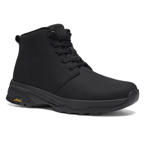 Men's Sturdy Leather Work Boots - Lace-Up, Plain Round Toe, All-Season, Non-Slip, Waterproof Industrial & Safety Footwear for Kitchen Duty & Outdoor Tasks, Workboots