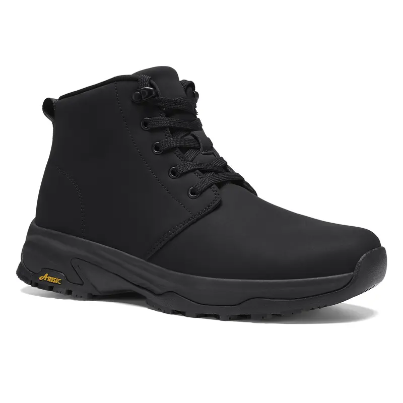 Men's Sturdy Leather Work Boots - Lace-Up, Plain Round Toe, All-Season, Non-Slip, Waterproof Industrial & Safety Footwear for Kitchen Duty & Outdoor Tasks, Workboots