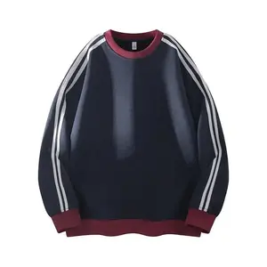 Japanese-style striped casual sweatshirt for men, suitable for the 2025 spring and autumn seasons, trendy, laid-back, and loose-fitting top.