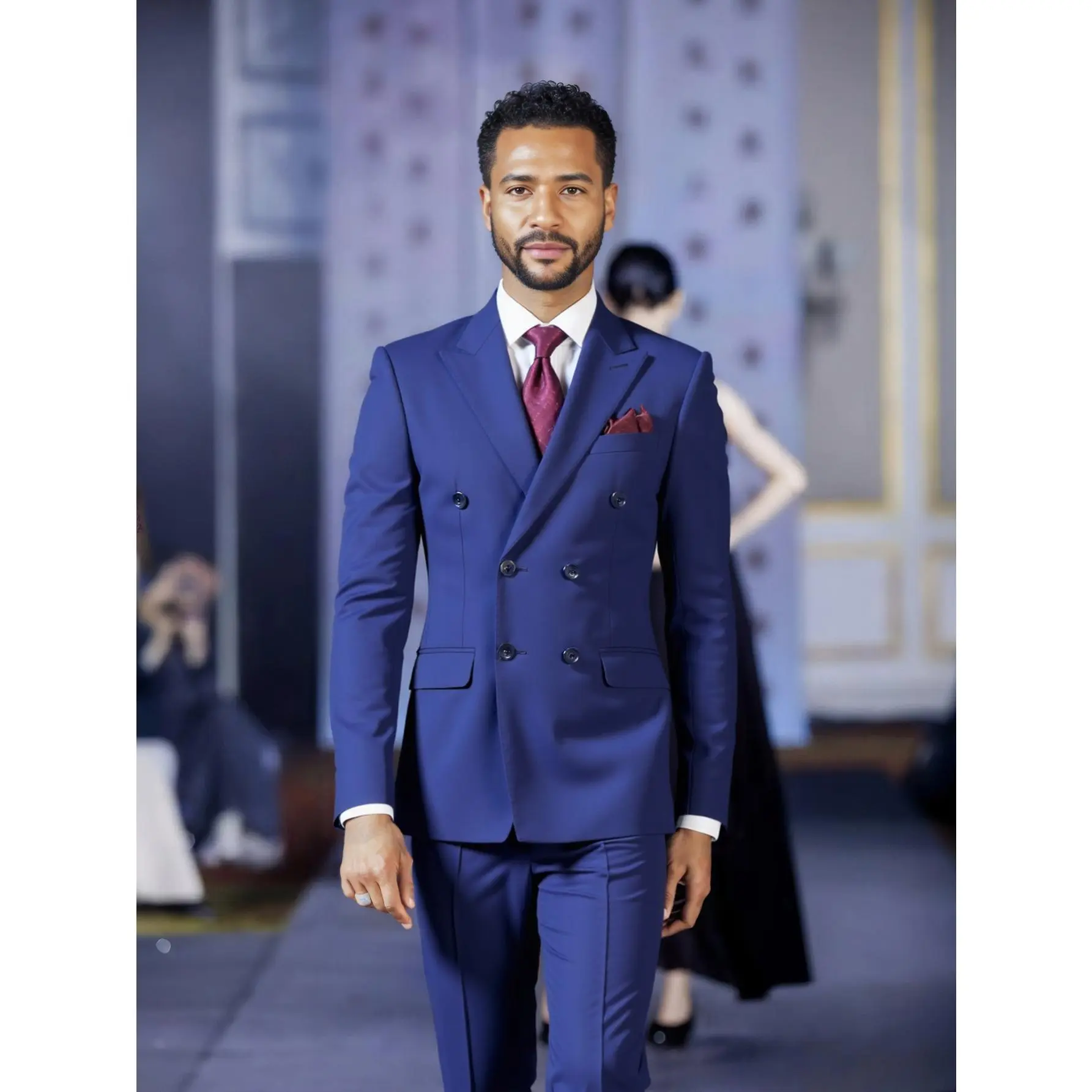 Men's 2-Piece Suit Set with Slim Fit Double-Breasted Blazer & Dress Pants | Premium Poly-Viscose Blend Solid Color Tuxedo for Business, Wedding, Party Fabric Formal