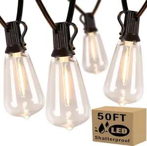 50FT Outdoor String Lights for Patio Waterproof Connectable ST38 LED Light String with Vintage Edison Bulbs Dimmable Shatterproof Outside Hanging Lights Backyard Balcony Gazebo Bistro