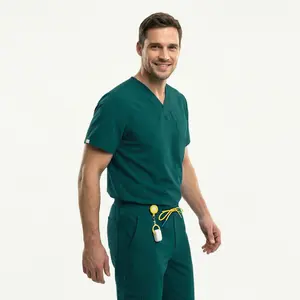 Zenir | Men's 3-Pocket Scrub Top - Pine Green