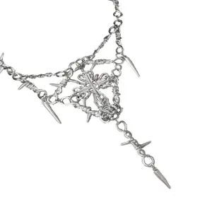 Punk Style Thorns Stab Collar Metal Chain Safety Spur Necklace Hiphop Rock Choker for Women Men Cool Gothic Jewelry