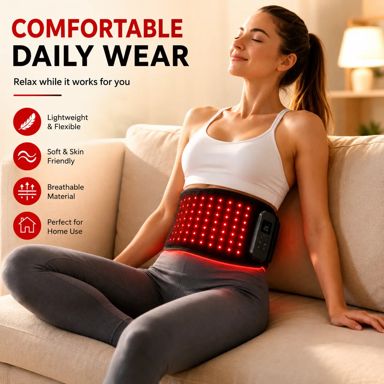 Red Light Therapy for Body, Wearable Red Light Therapy Belt with Timer, Flexible Infrared Light Therapy Wrap for Waist, Back, Shoulder & Legs, Rechargeable Home Wellness Device for Women & Men