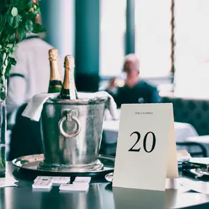 DeLuxe Table Numbers 1-20 for Weddings, Birthdays, Anniversaries - Double Sided, 4x6 Inches, Self-Standing & Embossed Details, Matte Finish, Event Planning Guide Included