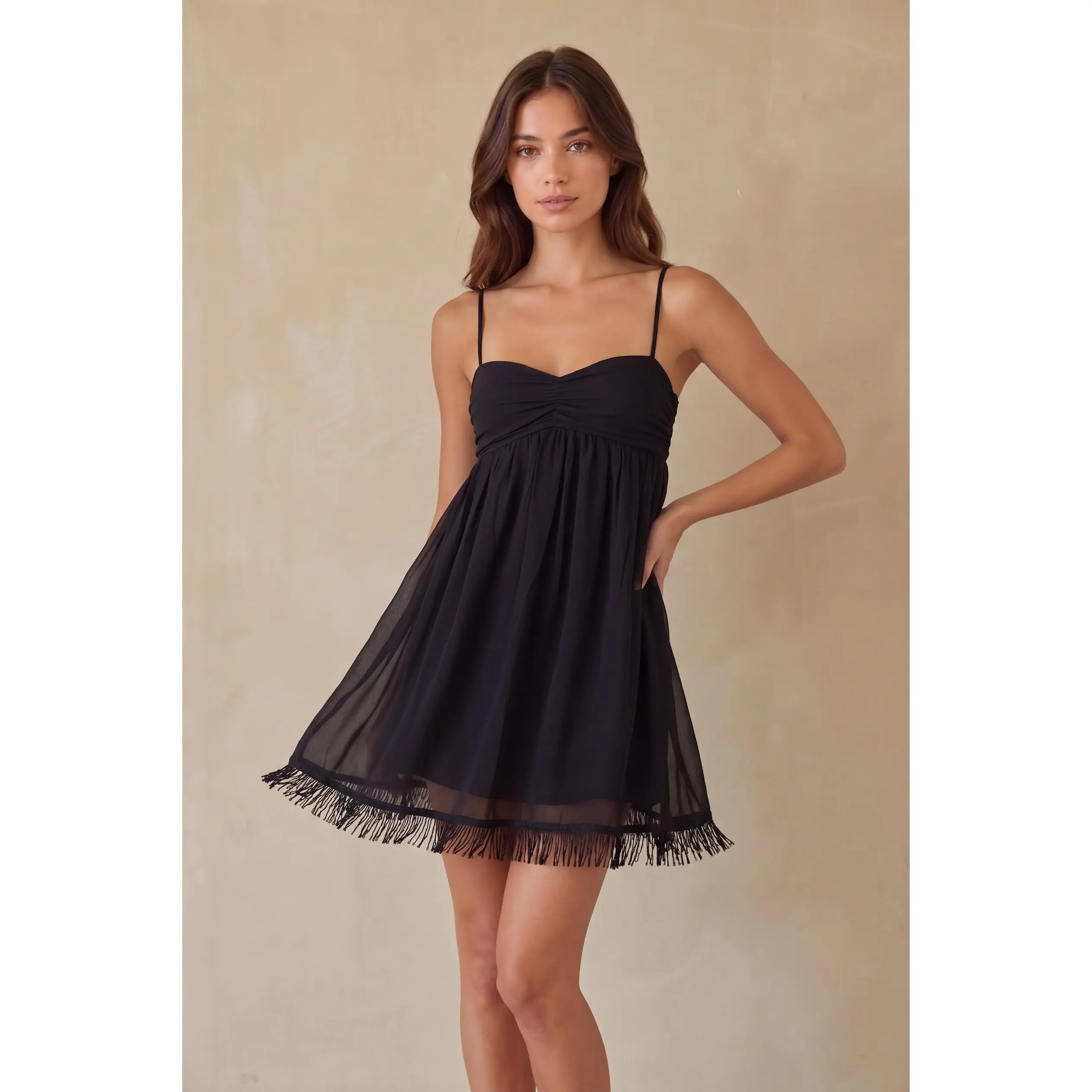 Olivia Chiffon Fringe Trim Mini Dress