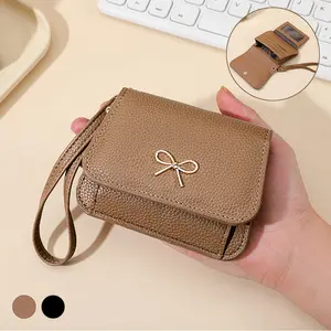Cute Bow Wallets for Women,RFID Short Wristlet Wallet with 1 ID Flip Window and 1 Zipper Pocket,Card Holders Clutch Slim Coin Purse