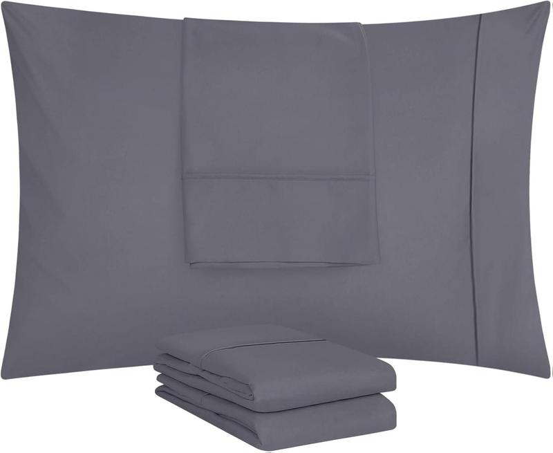 Queen Pillow Cases - 4 Pack - Envelope Closure - Soft Brushed Microfiber Fabric - Shrinkage and Fade Resistant Pillow Covers Queen Size 20 X 30 Inches (Queen, Grey)