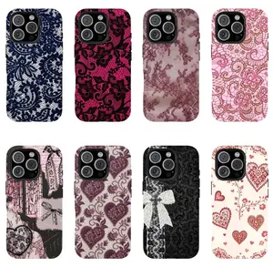 Black Lace Vintage Pattern Phone Case, Cute Fashion Dual Layer Creative Case, Perfect Gift for Her/Him Heavy Duty Shockproof Protective Cover For iPhone 17 16 15 14 13 12 11 Pro Max Plus Elegant Coquette.
