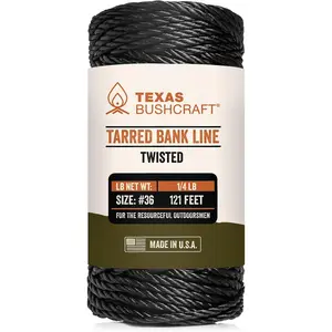 Tarred Bank Line Twine - # 36 Black Nylon String for Fishing, Camping and Outdoor Survival – Strong, Weather Resistant Bankline Cordage for Trotline