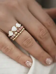 Boho Style Natural Stone Mini Bead Rings Set, Beach Vacation Casual Jewelry, Fashion Versatile Design, Perfect Gift for Friends, Stackable Ring