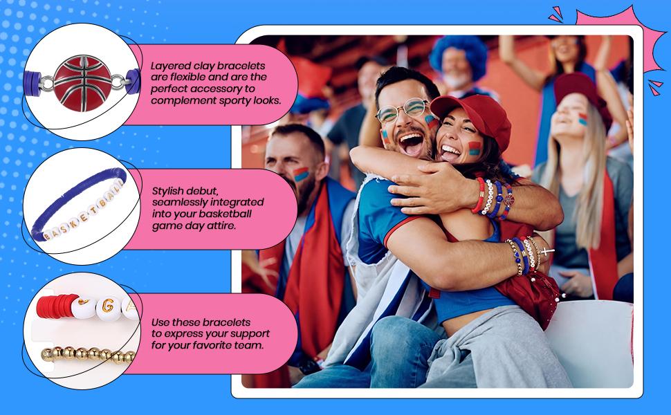 Landical 8 Pcs Basketball Game Day Bracelets Heishi Clay Beaded Stretch Bracelets Basketball Mom Accessories Jewelry Gifts