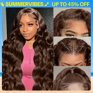 Mamushow #4 Chocolate Brown and #1 Jet Black 13x6 Body Wave Full Lace Frontal Human Hair Wigs #Summervibes