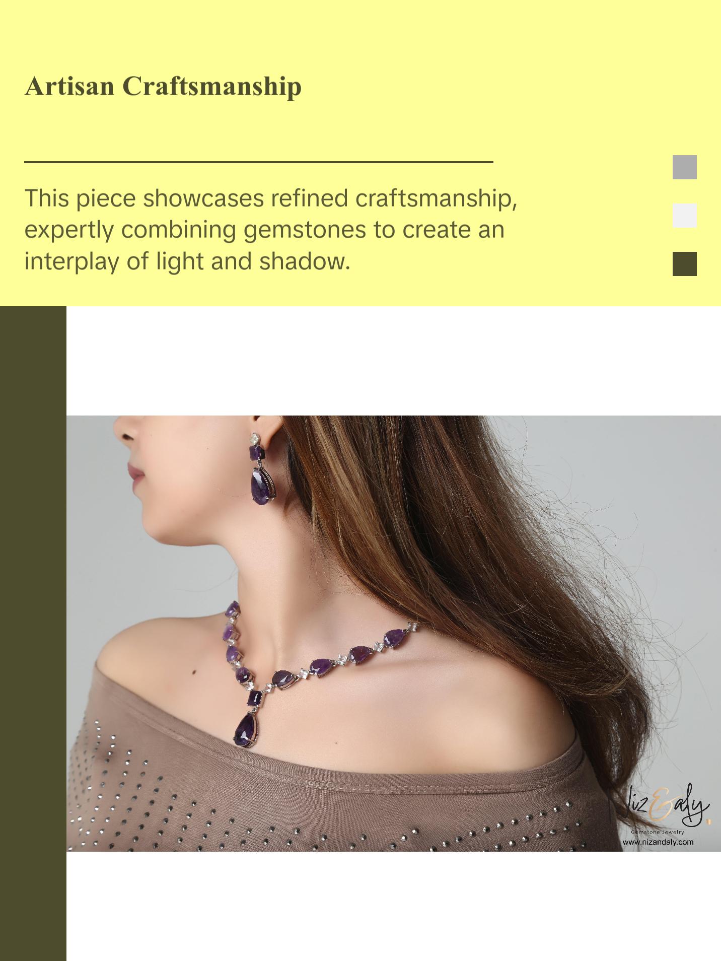 Stunning Droplet Cut Amethyst and Herkimer Diamond Necklace Set