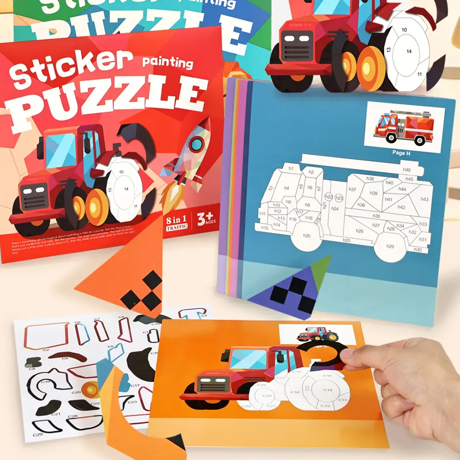 Kids' craft sticker puzzles, 2 books randomly combined, multi-theme numbered collages, suitable for children over 3 years old. Great for passing time at home and also perfect as a small holiday gift for kids., Versatile Use