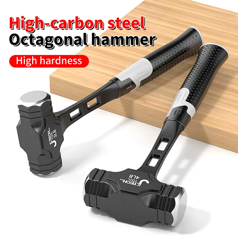 High-Carbon Steel Octagonal Metal Hammer - 1-Piece Solid Construction, Non-Slip Comfortable Grip Handle, Impact-Resistant, Multiple Sizes for Construction & DIY Projects, Gift for Him, Non-Slip Handle