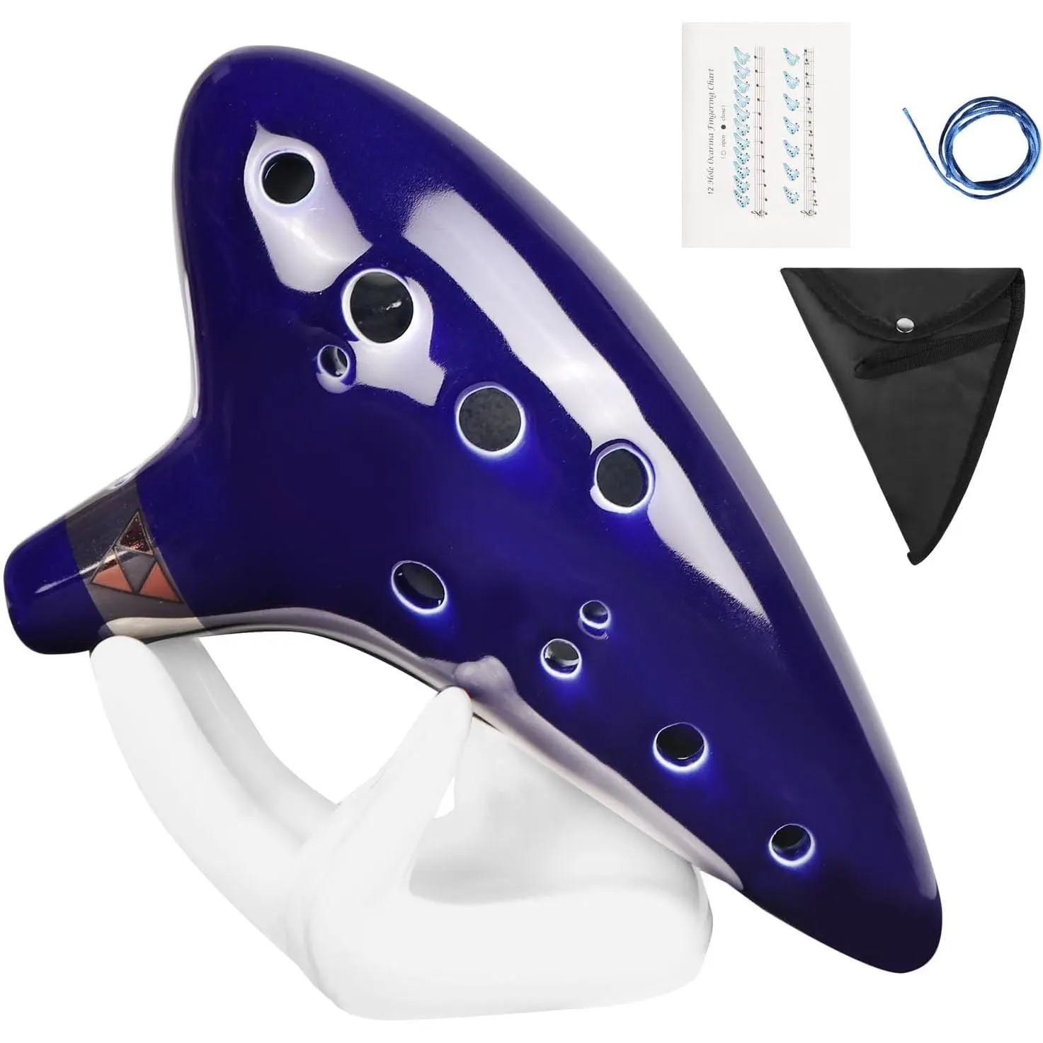 12-Hole Alto C Ceramic/Clay Ocarina Flute - Blue, Taps Design, Inspired by Time, Easy to Learn, with Bag & Song Book, Christmas Present for Fans & Beginners (Musical Wind Instrument)