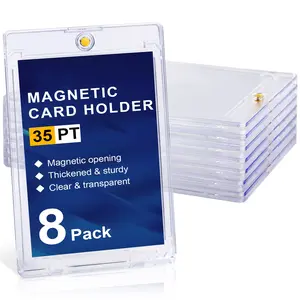 8 Pack Magnetic Card Holders, 35pt Plastic One Touch Card Holder for Baseball Cards, UV Protection Trading Cards Case, Trading Card Toploaders for Sports, Football, Games