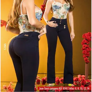 REF:8741 L&L Jeans Colombiano for Women Semi Campana Style Jeans in Navy Blue.