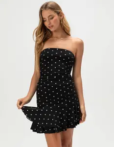 FULL TILT Polka Dot Womens Ruched Tube Dress