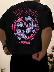Tokyo Koi Men TShirt Summer Short Sleeve Streetwear Retro Japanese Style Vintage Streetwear Unisex Summer Fashion Soft Tees Blouse Clothing