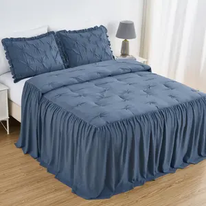 Aria French Country Chic Pinch Pleat Ruffle Skirt Bedspread Set