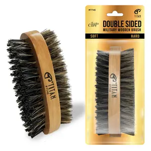 Double Sided Military Hair Brush – Soft & Hard Boar Bristle Wave Brush for Men – Dual-Sided Palm Brush with Wooden Handle for 360 Waves, Beard, and Hair Grooming