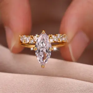 3CT Marquise Cut Synthetic Moissanite Ring Set for Women,  promise engagement Ring and Wedding Band Set , Hypoallergenic S925 Sterling Silver, High quality Jewelry for Daily Stacking Eternity Bridal Ring perfect gift