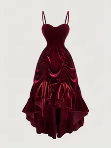 Women's Wine Velvet Long Fitted Corset Dress, Autumn Wedding Guest Gown, Back-To-School, Bridgerton Style, New Year, Valentine's Day, Birthday