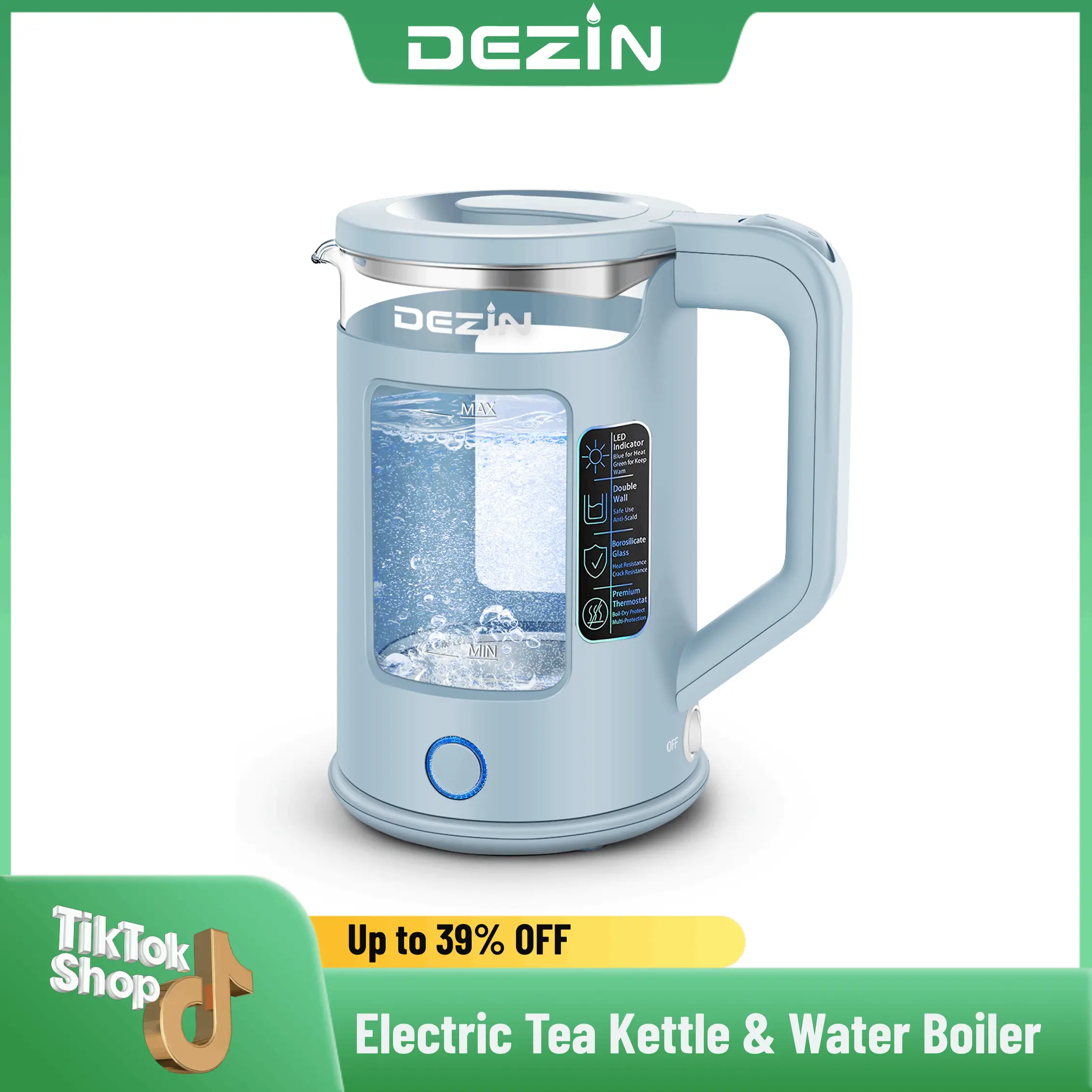 Dezin Electric Kettle with Keep Warm Function, BPA Free Window-Glass Double Wall...