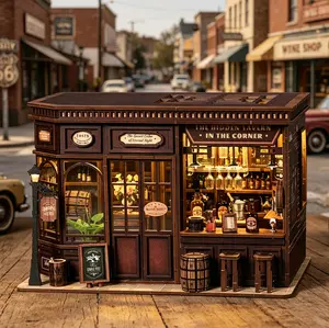 UGLINGK Bistro Book Nook Kit, DIY Miniature House Kit, 3D Wooden Puzzle Tiny House, Bookshelf Decor Mini Building Kit, Creative Gifts for Family Friends Adults Teens, Christmas Birthday Gift