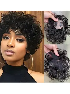 6x6 Cm Silk Base Human Hair Topper, Natural Wave Short Wig, Silky Soft & Durable, Perfect for Daily Wear, Easy Maintenance, Curly Wigs