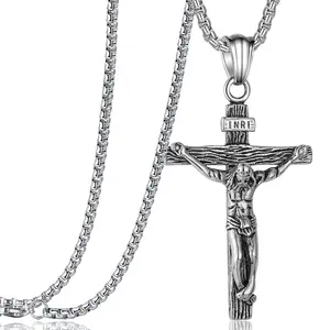 【Valentine's Day Gifts for Husband】Crucifix Cross Necklace for Men Stainless Steel Cross Pendant Necklace for Men