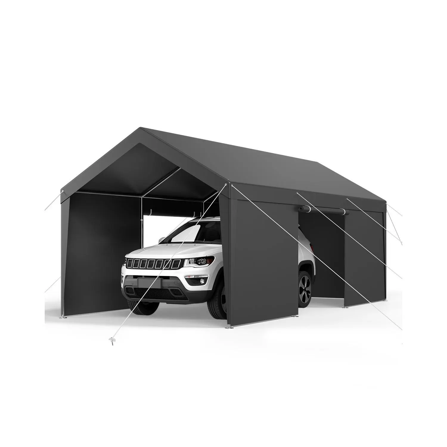 VEVOR Carport, 10x 20 FT Outdoor Car Canopy, Potable Carport with Removable Sidewalls Door, Heavy Duty Car Shelter, UV-Resistant Water-Resistant, All-Season Protection for Automobile Boat Grey
