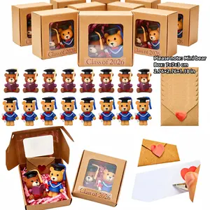 Mini Class of 2026 Graduation Gift Bear Box - Graduation Bear Figurine Set with Envelope & Card, Small Graduation Keepsake, Gift Box Packaging