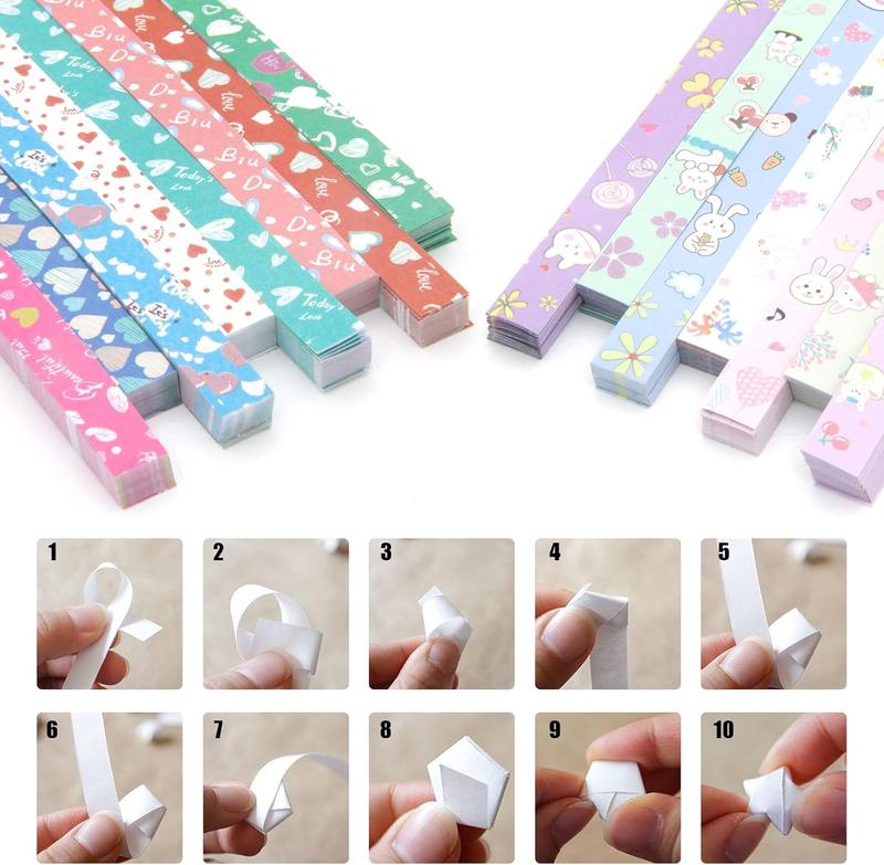 Origami Star Paper Strips Set 2240 Sheets with 4 Cute Cartoon Designs for DIY Handcrafts School Teaching and Creative Projects Crafting Supplies