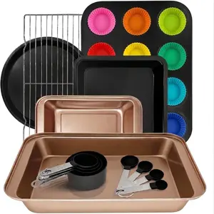 26 count Nonstick Baking Pans Set Carbon Steel, Muffin Pan with  Cups, Cooling Rack, Round & Square Cake Pans, Measuring Cups & Spoons, Bakeware Sets for Beginners, Renters &  Bakers